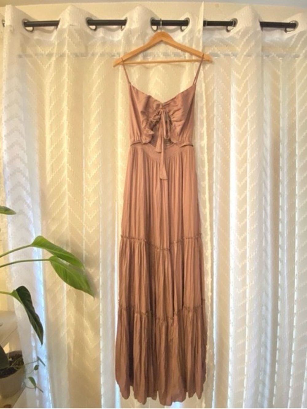 Mustard Seed Mauve Tiered Maxi Dress with Tie Front